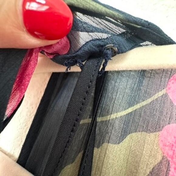 Calvin Klein Navy Blue/Pink Floral High-Low Midi Dress, Size 6 - Picture 4 of 9